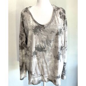 Sunny studio Paris long sleeve top silver glitter stars camo Italy women XL new